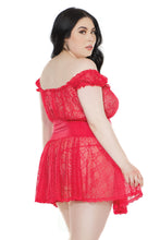 Tải hình ảnh vào trình xem Thư viện, 3799 Red Gathered Lace Babydoll by COQUETTE
