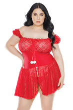 画像をギャラリービューアに読み込む, 3799 Red Gathered Lace Babydoll by COQUETTE
